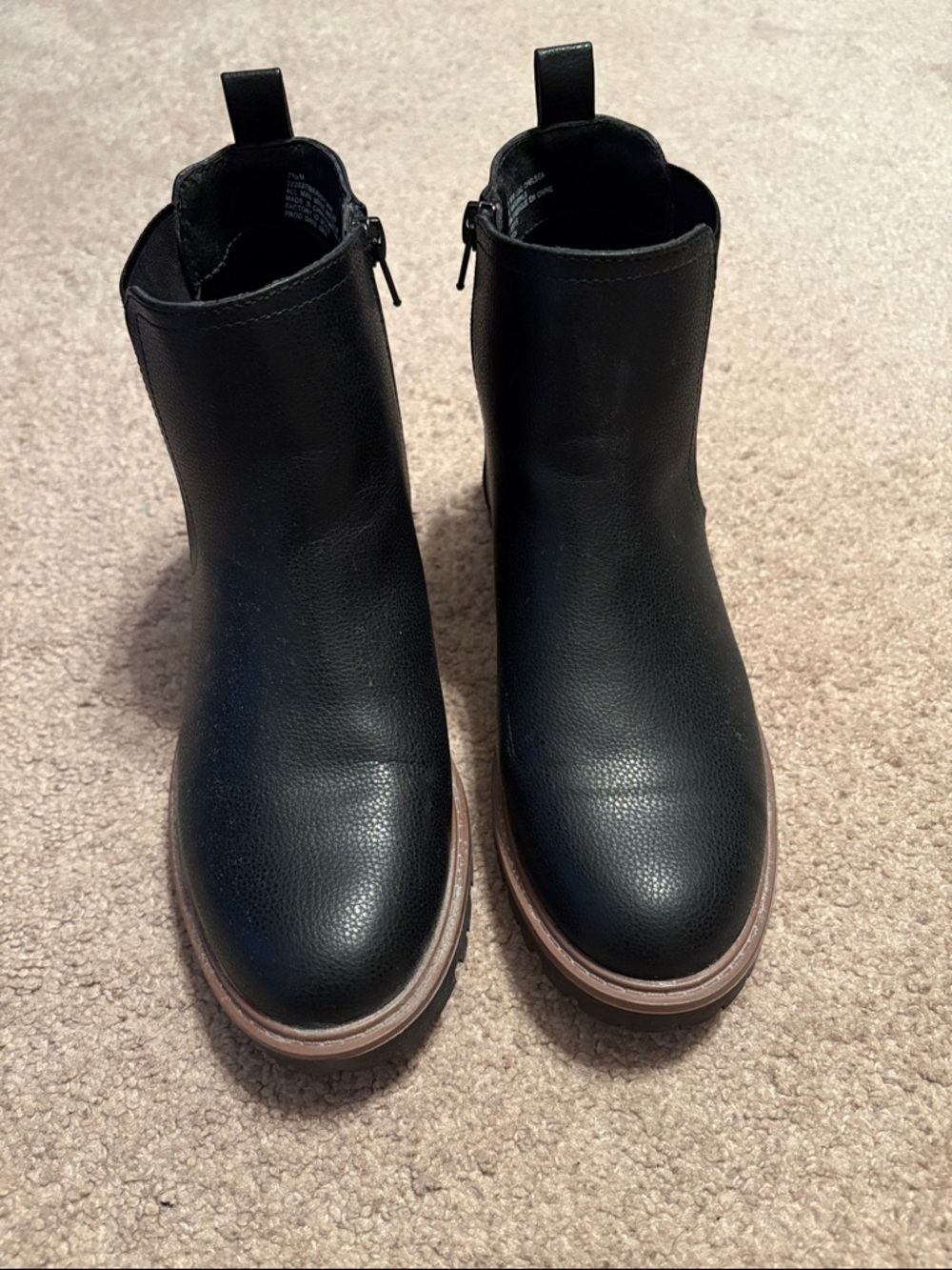 Black Leather Ankle Boots with Brown Trim
